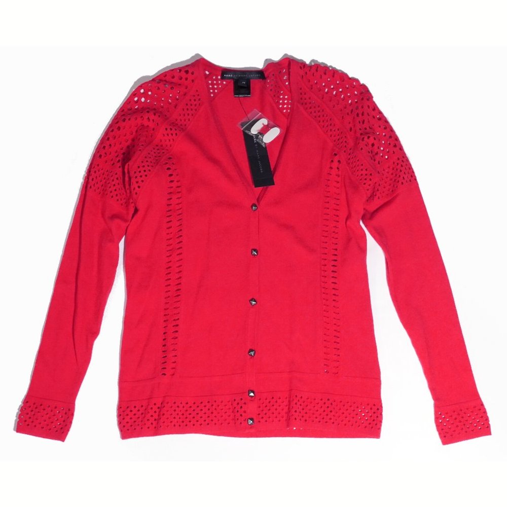 NEW! Marc Jacobs Wool Blend Cardigan Sweater Red Knit V-Neck